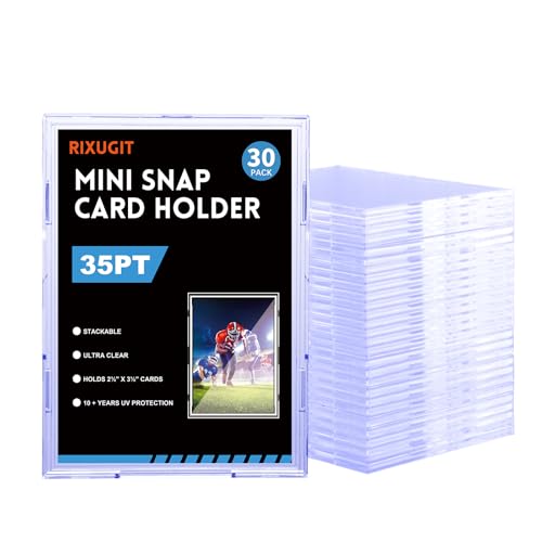 30-Pack Mini Snap Card Holders - UV Protection Hard Plastic Cases for Sports Cards, Baseball Cards Collectibles, Anti-Scratch Trading Card Sleeves with Secure Snap Closure