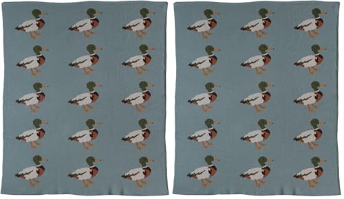 Image of Creative Co-Op Soft Cotton Knit Baby Blanket with Decorative Duck Print, Multicolor (Pack of 2)