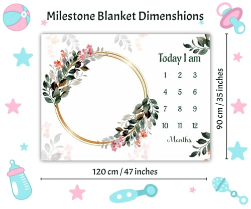 Image of Monthly Milestone Blanket Floral Wreath Design | 1-12 Months | Ultra-Soft & Skin-Friendly | Ideal for Newborn Boys & Girls | Perfect Baby Growth Tracker & Photoshoot Prop