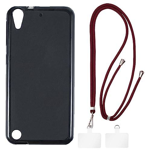 Shantime Case and Crossbody Lanyard Set Compatible with HTC Desire 530 Phone Cover and Adjustable Neck Strap with Metal Buckles and 2 Patches(Black + Red)