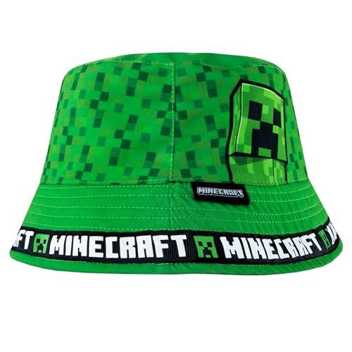 Image of Minecraft Hat, Reversible Kids Bucket Hat, Gaming Apparel, Creeper Merchandise, Black, One Size