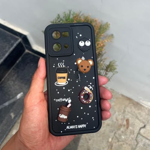 Image of Outlouders Back Cover for Oppo F21 Pro 4G | 3D Cartoon Bear Cute Fun Silicone Full Body Protection Bumper Case (Black)