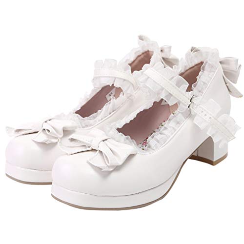 Image of LUXMAX Women Kawaii Mid Block Heel Mary Jane Rockabilly Pumps with Bow Platform Chunky Heel Cute Sweet Shoes