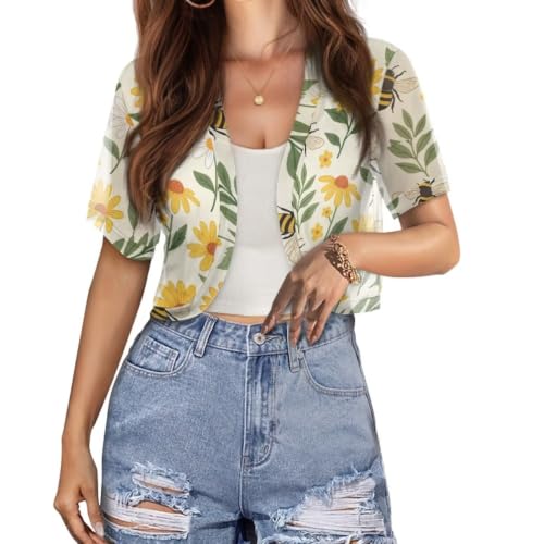 Image of Womens Short Sleeve Cardigans Lightweight Summer Cardigan Trendy Bolero Shrug Cute Floral Cardigan Sheer Bolero