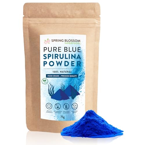 75G Blue Spirulina Powder 100% Natural Phycocyanin Vibrant Blue Colour Premium Quality Vegan Superfood Packed with Antioxidants Protein Vitamins & Amino Acids Nutrient-Dense Immune System Booster