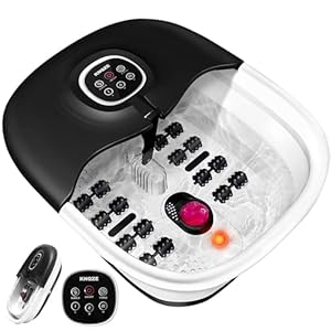 Collapsible Foot Spa Bath with Heat, Remote Control, Temperature Control, Bubbles, Pumice Stone, Red Light, Timer, 16 Massage Roller Pedicure Foot Spa Tub Foot Soaker for Soothe & Relax Tired Feet