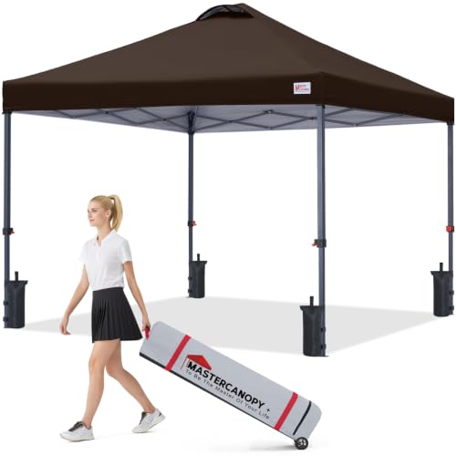 Image of MASTERCANOPY 10x10 Durable Pop Up Canopy Tent with Roller Bag, Brown