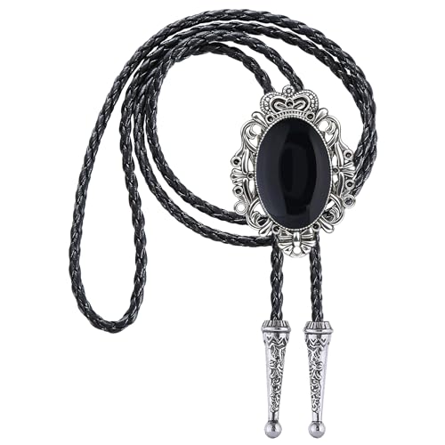 Image of GelConnie Bolo Tie for Men Women Western Cowboy Turquoise Leather Necktie | Natural Stone Bolo Tie Necklace for Women Rodeo Cowboy Leather Necktie Native American Western Cowgirl Ties Adjustable Cord