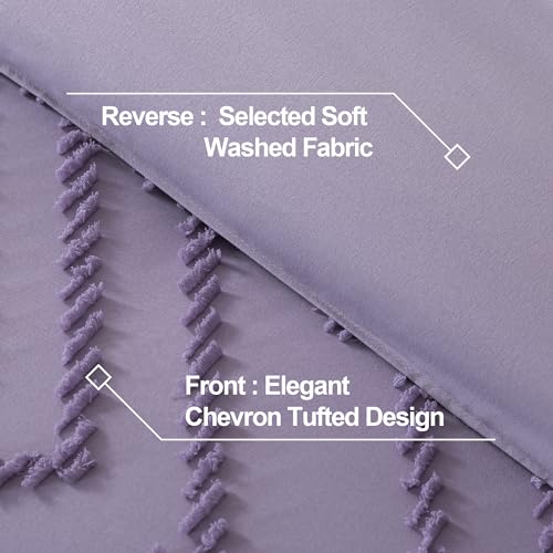 Image of Andency Purple Comforter Set Full Size, Boho Girls Women Lavender Soft Fluffy Warm Lightweight Bedding Comforter Sets for Full Bed, 3 Pieces Chevron Tufted Aesthetic Microfiber Comforter Set