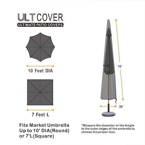 Image of ULTCOVER Patio Parasol 600D Waterproof Outdoor Market Umbrella Cover - Fits Market Umbrella 7-10 Feet, Black