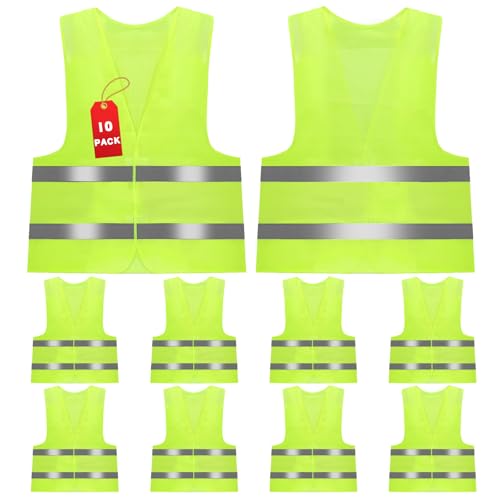 PRZRAO 10 Pezzi Gilet di Sicurezza Riflettente, Gilet Catarifrangente di Sicurezza, Gilet Alta visibilità, Giubbotto di Sicurezza Riflettente per Auto Addetti alla Pulizia Cantiere, Verde