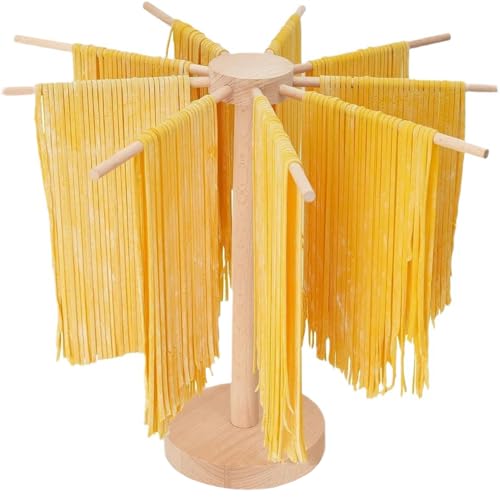 Wooden Spaghetti Stand Dryer, Pasta Drying Rack Noodle Stand with 9 Bar Handles Collapsible, Collapsible Pasta Drying Rack, for Homemade Fresh Spaghetti, for Home Kitchen Making Pasta Noodles