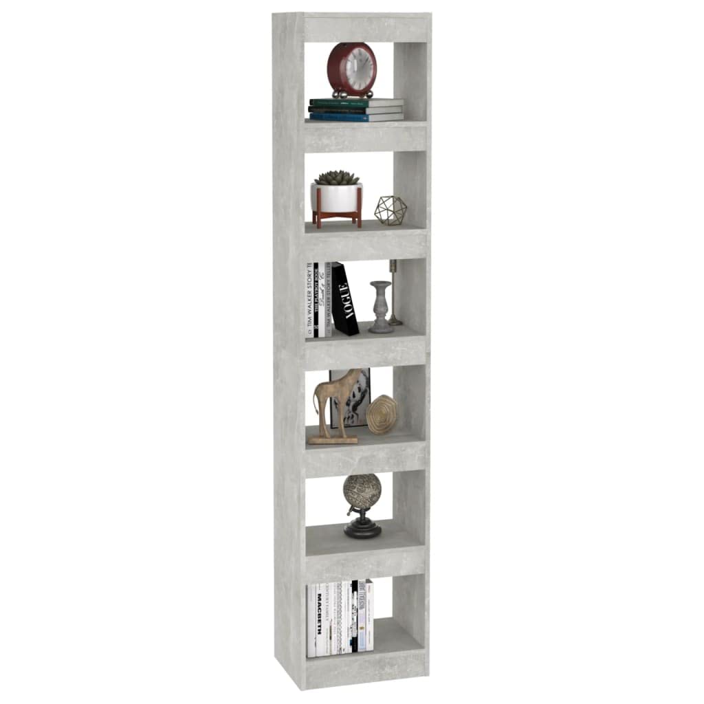 Bücherregal Betongrau 40x30x198 cm Holzwerkstoff, Raumteiler und Standregal mit viel Stauraum, fächer für Bücher, Ordner und Zubehör, platzsparend im Wohnzimmer oder Büro
