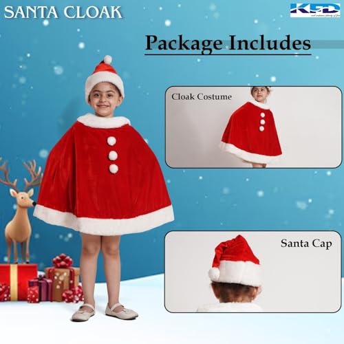 Image of Kaku Fancy Dresses Santa Clause Dress Cloak Velvet Robe Costume, Santa Claus Costume Cloak, Santa Hooded, Santa Cape Xmas Costumes, Santa Claus Costume for Kids, Santa Claus Dress