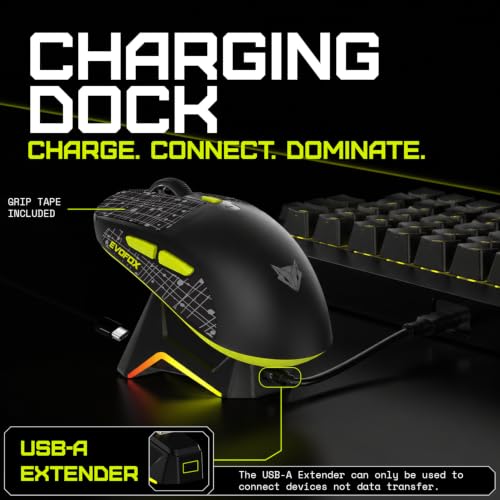 Image of EvoFox Ghost X Pro Tri-Mode Wireless Gaming Mouse with RGB Charging Dock, 54g Ultra-Lightweight, 30,000 DPI Instant S312 Sensor, 8000Hz Polling, 100M Huano Switches, Dual Bluetooth, 2.4GHz, Wired