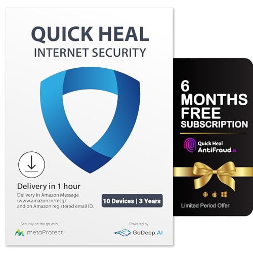 Image of Quick Heal Internet Security | Windows PC /Laptop | 10 User, 3 Year | Banking and Online Protection | Email Delivery in 1 hr |+ 6 month AntiFraud.AI for IOS /Android