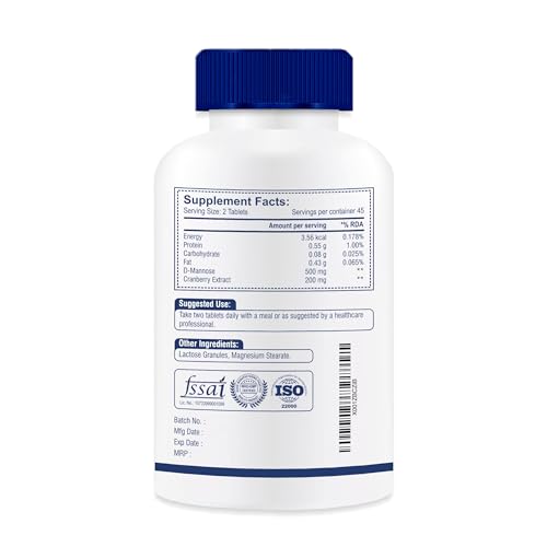 Image of D-MANNOSE + CRANBERRY | For UTI Supplements | Antioxidant Rich Supplement for Kidney Health - 90 Tablets
