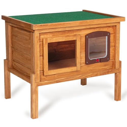 IDMarket - Niche autochauffante en Bois pour Chat avec Porte et fenêtre