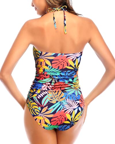 Image of Tempt Me Women Sexy Cutout One Piece Swimsuits Tummy Control High Waisted Halter Front Tie Knot Bathing Suit