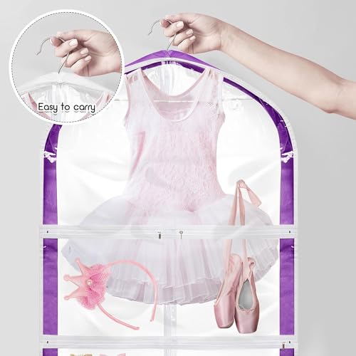 Clothes Cover 3 Pack Clear Dance Garment Bag Suit Bags with Zipper Pockets for Hanging Clothes Suit Bags (Color : White, Size : 90 * 60 * 8cm)4