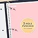SUNEE Spiral Notebooks College Ruled, 1-Subject, 4 Pack, 8 x 10-1/2 in, 70 Sheets, 3-Hole Punched Paper, Pastel Pink, Purple, Blue, Green for School, Home & Office, Writing Journal