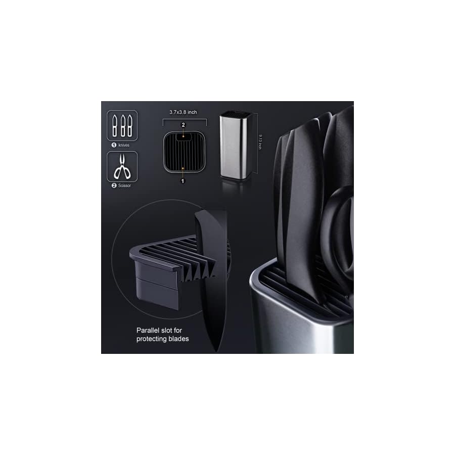 10-Pieces-Black-Kitchen-Knife-Set-with-Block-5-Piece-Stainless-Steel-Chef-Knives-with-Scissors-Vegetable-Peeler-Knife-Sharpeners-Removable-Towel-Holder RAXCO Knife Set,10-1 Kitchen Knife Set,Knives Set For Kitchen-Perfect for small kitchen,cuchillos para cocina(Black)