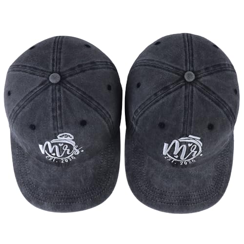 Image of 2PCS Mr and Mrs EST 2026 Hats for Couples, Wedding Gifts for Anniversary | Adjustable Cotton Vintage Embroidered Engagement Baseball Caps, Honeymoon Outfits Essentials