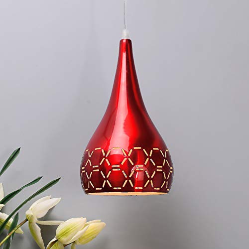 Image of Homesake Glossy Spining Top Hanging Pendant Lamp, Ceiling Light (Red, Cross-Cut)