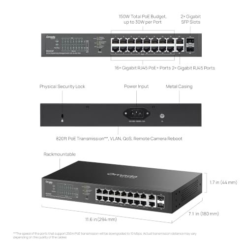 Image of TP-Link Omada 16 Port Gigabit Easy Managed PoE Switch, 150W Budget, PoE+ Compliant, Up to 250m Distance, Auto Recovery, VLAN, Loop Prevention, Fanless (ES220GP)