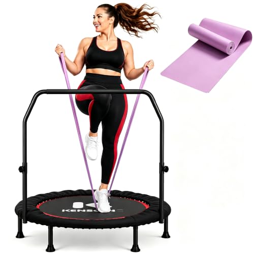 K KENSONE 40” Rebounder Trampoline for Adults U-Bar Purple Resistance Band