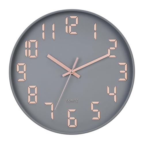 Image of SKYTONE Wall Clock 12 inch Silent Quartz Decorative Wall Clock Non-Ticking Classic Clock Round Easy to Read for Living Room, Bathroom, Kitchen, Office, School (Grey)