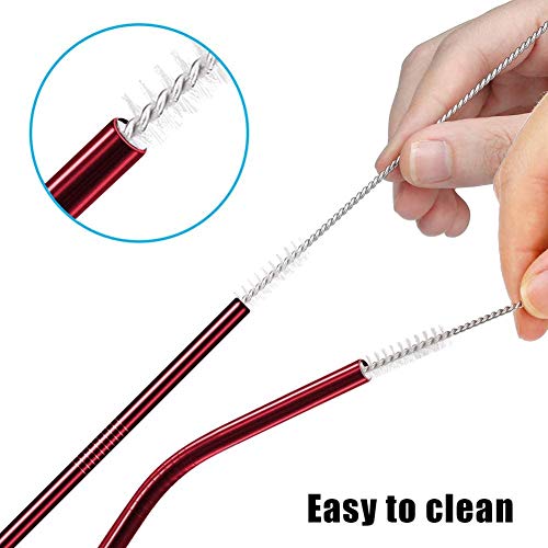 Image of STAR WORK - 4 Stainless Steel Long Reusable Metal Straws for Drinks with 1 Cleaning Brushes Drinking Straws for Travel,Kids,Home,Bar (RED)