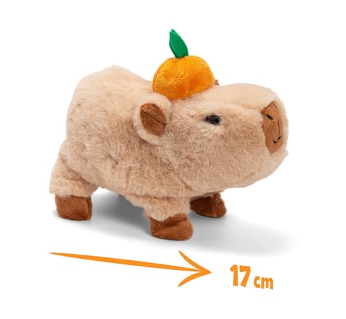 Simba PetZoo Capybara Stofftier – mit Orange auf dem Kopf, läuft und Macht süße Geräusche, Try Me-Funktion, interaktives Plüschtier, 17 cm, ab 3 Jahre