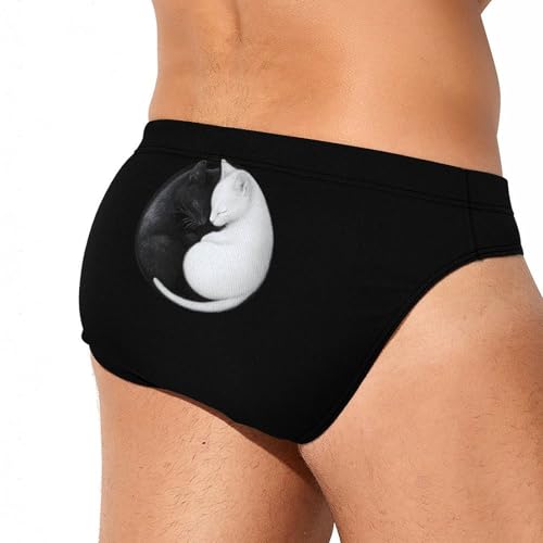 Yin and Yang Cat Printed Swim Briefs for Men Sexy Bikini Swimwear Elastic Beach Trunks Bathing Suit4
