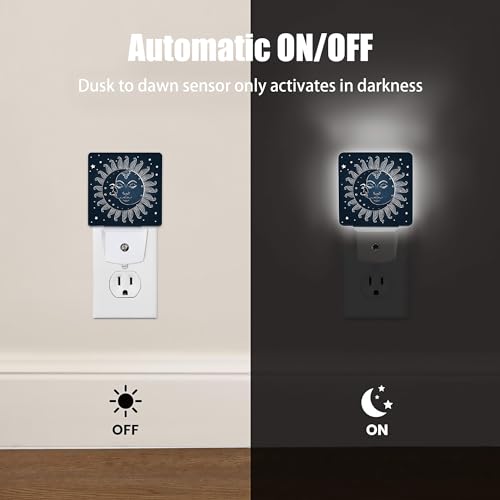 Image of Vintage Sun Moon Night Light, Dusk to Dawn Smart Sensor Nightlight for Bedroom Bathroom Kitchen Hallway Stairs Hallway, Plug-in, Energy Efficient Decor Desk Lamp Gifts