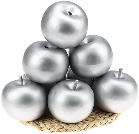 Gresorth 6 PCS Artificial Silver Apple Fake Apples Fruit Home Party Christmas Decoration