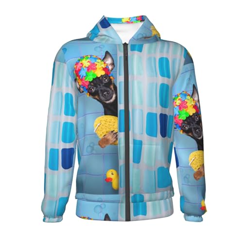 Prague Ratter Dog in Bathtub Kids Pullover Hoodies Boys Zip Up Sweatshirts Girls Athletic Clothes with Pocket2