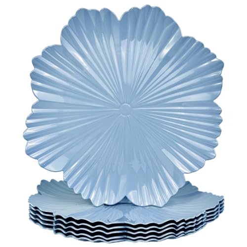 UOEKCS Blue Charger Plates Flower Shape, 13 Inch.Set of 6 Plastic Decorative Plates for Table Setting, Party, Wedding.