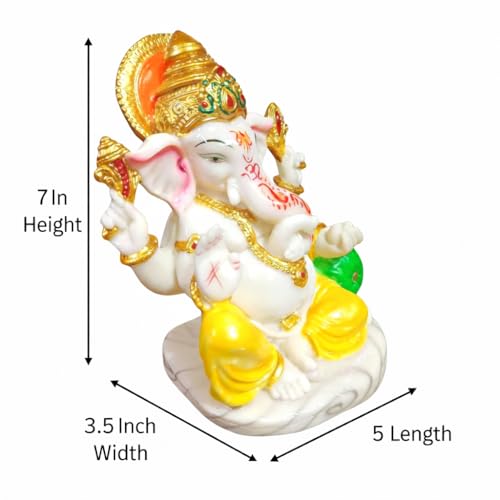 Image of Marble Dust Ganesh Idol | Vinayaka Statue | Ganpati Murti | Ganesha Idol for Home Decor | Showpieces | Gift Items for Diwali - White 7 inch Ganpati Idol, Religious