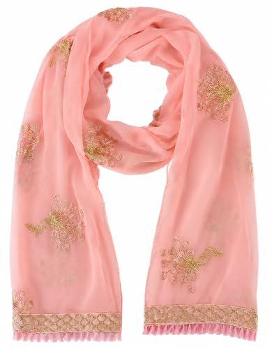 Image of YOUTHQUAKE Heavy Embroidered Work Chiffon Dupatta for Womens & Girls With Fancy Lace