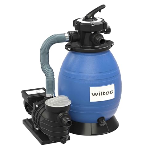Wiltec Sandfilteranlage 370 W mit 26l Filtertank und selbstansaugender Pumpe 13200 l/h, Sandfilterpumpe, Pool-Pumpe