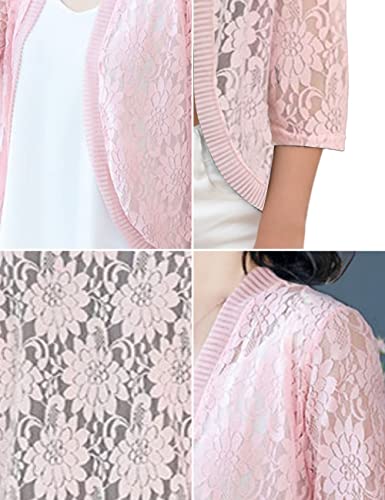 Image of Xunger Women's 3 /4 Sleeve Lace Cardigan Casual Open Front Floral Lace Shrug Summer Cover Up