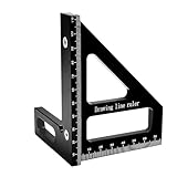 Regla de marcado de aleación de aluminio, multifuncional, ángulo oblicuo de 45 grados, regla de 90 grados, regla de ángulo recto de alta precisión, regla de marcado grueso for carpintería(Black)