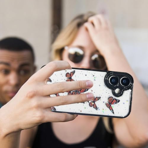 Image of VONZEE for iPhone 16 Clear Glitter Butterfly Case, Cute Bling Sparkle Shiny Soft TPU Bumper Shockproof Women Girls Slim Protective Phone Cover for iPhone 16 6.1 inch,Black