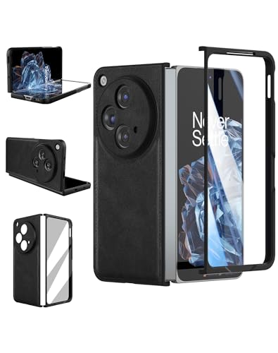 Foluu Case for OnePlus Open 2023, with Front Built-in Screen Protector, PU Leather + Hard PC Shell Ultra Thin Slim Durable Protective Phone Cover for OnePlus Open 2023 (Black)