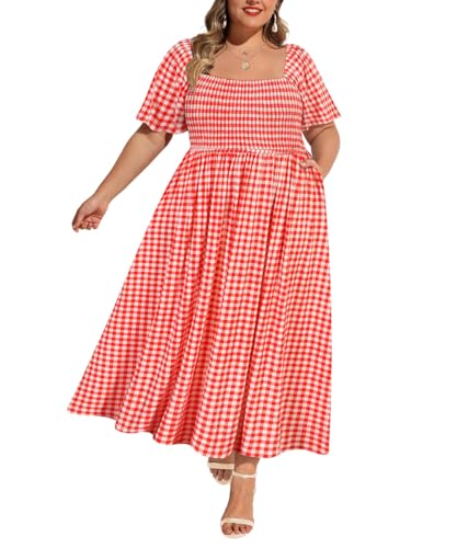 RITERA Plus Size Dresses for Curvy Women Summer Short Sleeve Gingham Casual...