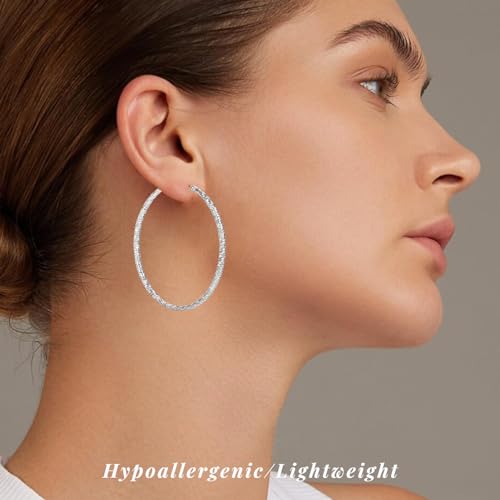 NEVEGE Gold Hoops Earrings for Women, 2mm Wide Lightweight Large Thin Gold Hoop Earrings 14k Gold Plated Hypoallergenic Sterling Silver Hoop Earring for Women 20/30/40/50/60MM2