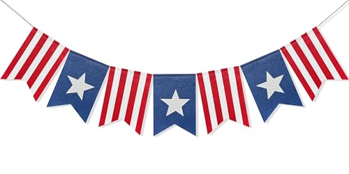 Uniwish American Flag Bunting Banner 4th of July Decorations, Patriotic Stars and Stripes American Independence Day Indoor Outdoor Hanging Sign