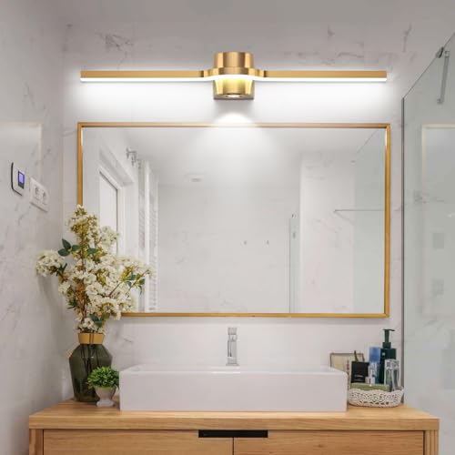 Image of SOLFART Bathroom Light Fixtures 32 Inch Dimmable Bathroom Lights Brushed Bronze Vanity Lights for Bath LED Modern Wall Light D
