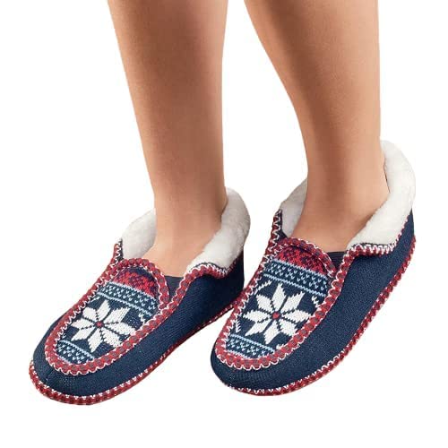 DONSON-Women-Winter-Home-Slippers-Warm-Knitted-Boots-Fluffy-Snowflakes-Slippers-with-Anti-Skid-Sole-Ankle-Bootie-Winter-Shoes-for-Indoor-Outdoor-Free-Size